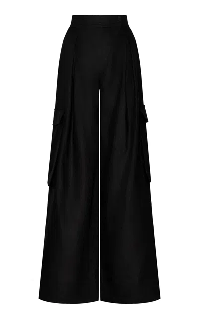 Andres Otalora Si Me Ves Linen Wide-leg Cargo Pants In Black