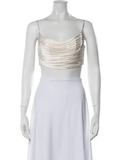 Pre-owned Andres Otalora Silk Cowl Neck Crop Top In White