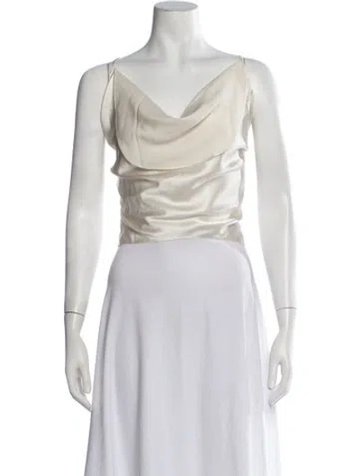 Pre-owned Andres Otalora Silk Cowl Neck Top In Neutrals/white