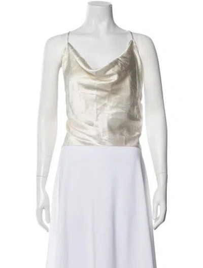Pre-owned Andres Otalora Silk Cowl Neck Top In White