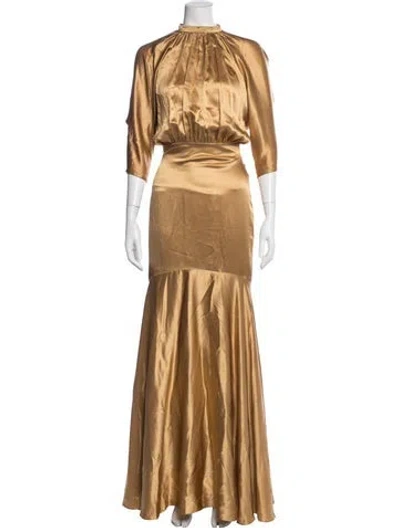 Pre-owned Andres Otalora Silk Long Dress In Brown
