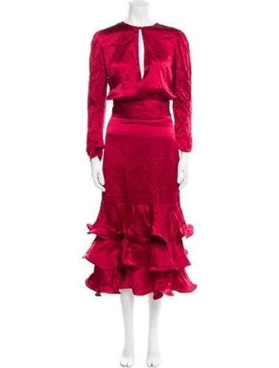 Pre-owned Andres Otalora Silk Long Dress W/ Tags In Red
