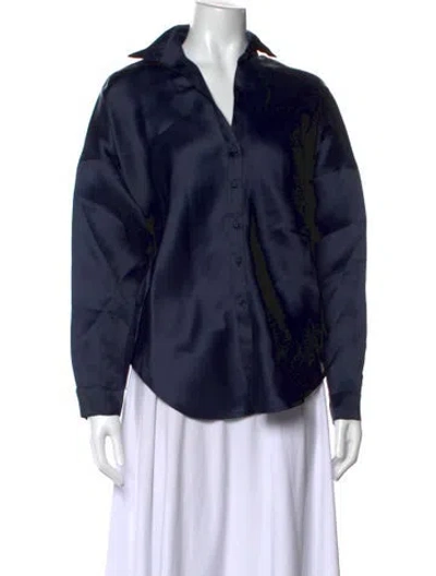 Pre-owned Andres Otalora Silk Long Sleeve Blouse W/ Tags In Blue