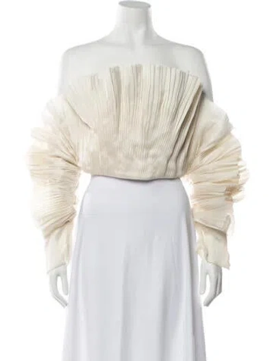 Pre-owned Andres Otalora Silk Off-the-shoulder Top In Neutrals