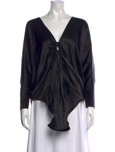 Pre-owned Andres Otalora Silk V-neck Top W/ Tags In Black
