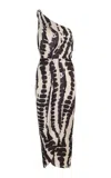 Andres Otalora Siluetas Asymmetric Satin Midi Dress In Black,white