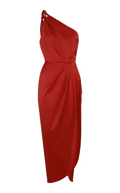 Andres Otalora Siluetas Asymmetric Satin Midi Dress In Orange