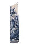 Andres Otalora Sin Disimulo Draped One-shoulder Maxi Dress In Navy
