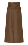 Andres Otalora Sintiendo Mucho Belted Linen Midi Skirt In Tan