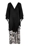 Andres Otalora Sona Tassel-embellished Satin Caftan Dress In Black,white