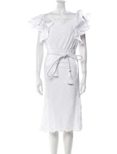 Pre-owned Andres Otalora Square Neckline Midi Length Dress In White