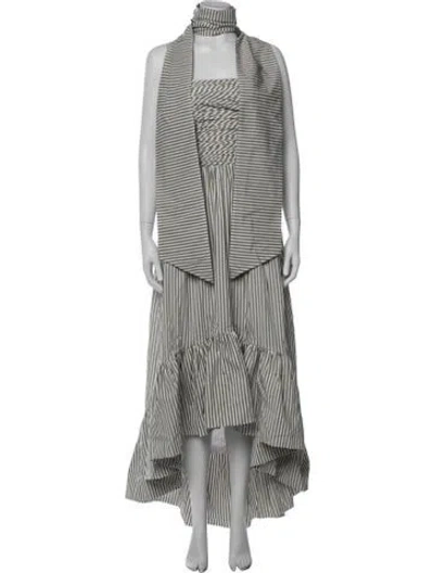 Pre-owned Andres Otalora Striped Long Dress In Green