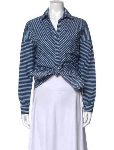 Pre-owned Andres Otalora Striped V-neck Button-up Top In Blue