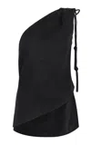 Andres Otalora Suhani Asymmetric Linen Top In Black