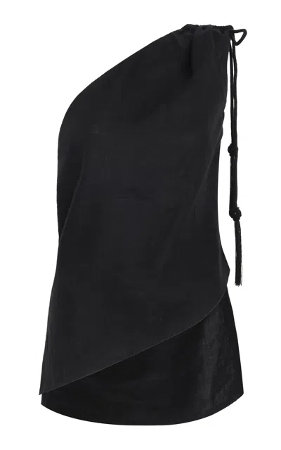 Andres Otalora Suhani Asymmetric Linen Top In Black