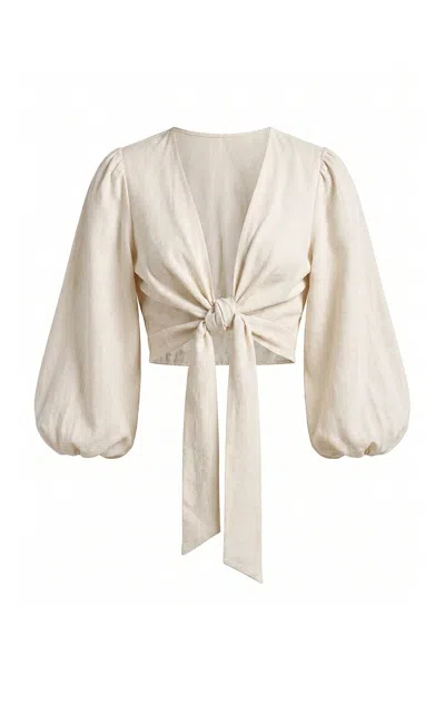 Andres Otalora Suspiro De Amor Linen Crop Top In Neutral