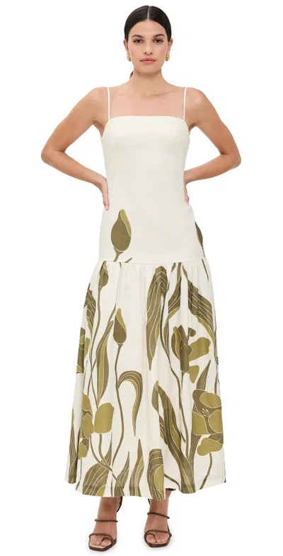 Andres Otalora Tarde De Petalos Dress Olive Maxi Tulips