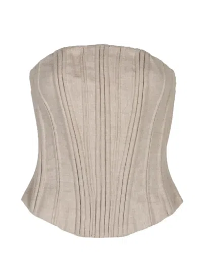Andres Otalora Te Miro Pleated Strapless Top In Brown