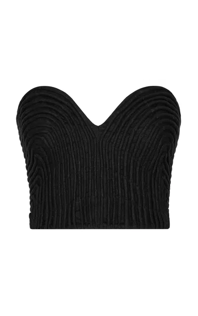 Andres Otalora Templo Hand-embroidered Linen Corset Top In Black