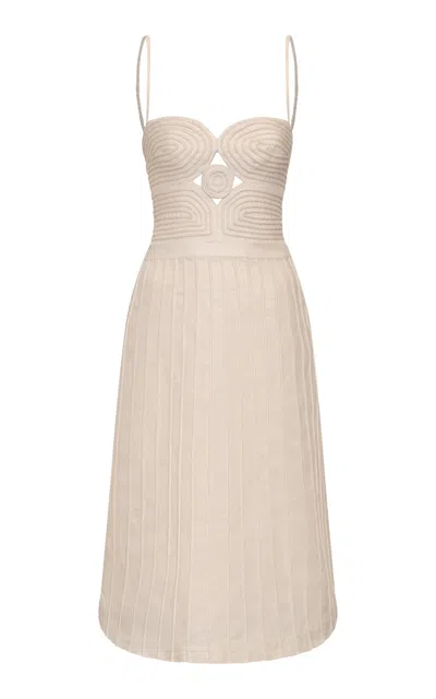 Andres Otalora Terra Embroidered Linen Midi Dress In Neutral