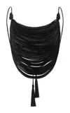Andres Otalora Tierra De Oro Fringed Satin Crop Top In Black