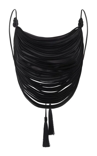 Andres Otalora Tierra De Oro Fringed Satin Crop Top In Black