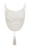 Andres Otalora Tierra De Oro Fringed Satin Crop Top In Off-white
