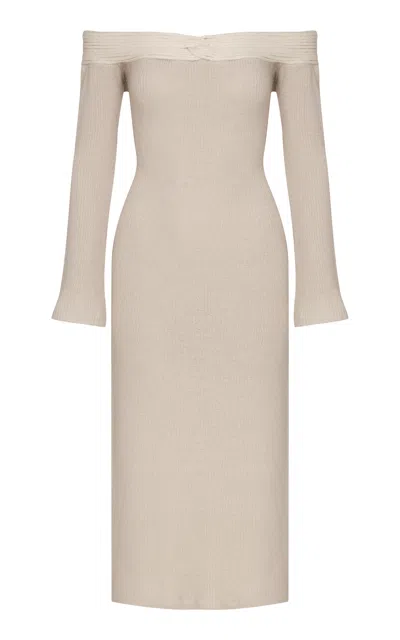 Andres Otalora Tramas Off-the-shoulder Knitted Mididress In Neutral