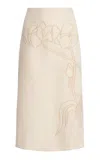 Andres Otalora Travesia Embroidered Linen Midi Skirt In Ivory