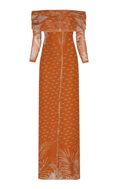 Andres Otalora Trece Off-the-shoulder Maxi Dress In Brown