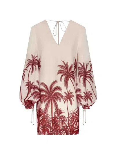 Andres Otalora Tropical-print V-neck Mini Dress In Neutral
