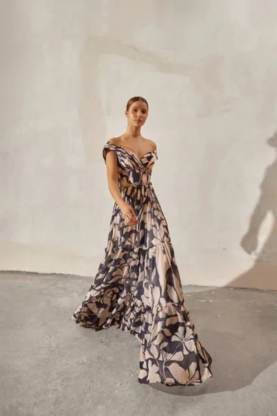 Andres Otalora Tua Vida Dress In Navy - Ivory Botanical In Multi