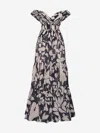 Andres Otalora Tua Vida Gathered Chiffon Off-the-shoulder Maxi Dress In Motif With Navy Blue And Ivory Botanical S