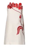 Andres Otalora Tulipanes Embroidered Linen Mini Dress In Ivory