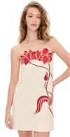 Andres Otalora Tulipanes Embroidered Linen Mini Dress In Ivory