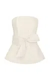 Andres Otalora Tum Belted Linen Strapless Top In Off-white