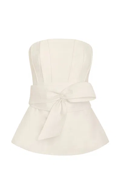Andres Otalora Tum Belted Linen Strapless Top In Off-white