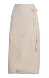 Andres Otalora Un Dia Linen Midi Wrap Skirt In Khaki