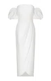 Andres Otalora Una Historia Belted Linen Off-the-shoulder Midi Dress In Off-white