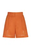 Andres Otalora Una Margarita Embroidered Linen Shorts In Orange