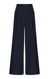 Andres Otalora Una Metafora Pleated Linen Flared Pants In Navy