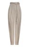 Andres Otalora Una Vida Belted Linen Tapered Pants In Tan