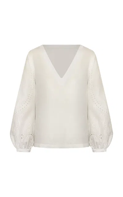 Andres Otalora Una Vista Eyelet Linen Top In White
