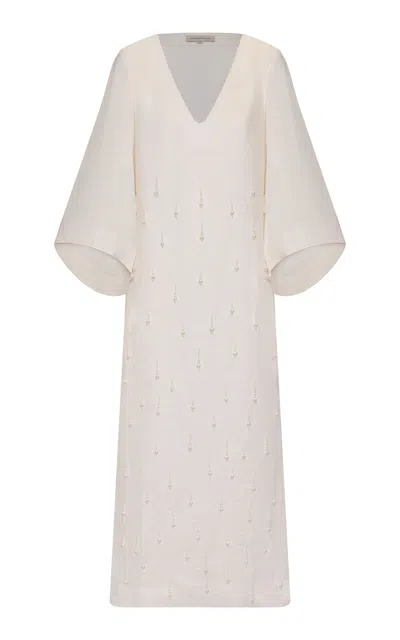 Andres Otalora Velar Embellished Linen Tunic In Neutral