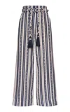 Andres Otalora Viajera Striped Linen Belted Pants In Blue