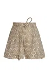 Andres Otalora Viento Y Flores Belted Linen Shorts In Green