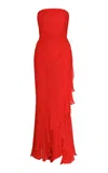 Andres Otalora Vivir Más Ruffled Silk Chiffon Maxi Dress In Red