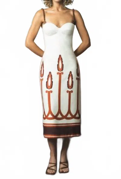 Andres Otalora Vivisima Linen Midi Tank Dress In Orange Torches In White