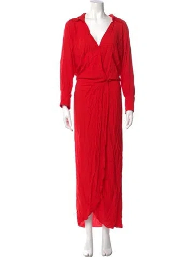 Pre-owned Andres Otalora V-neck Long Dress In Red