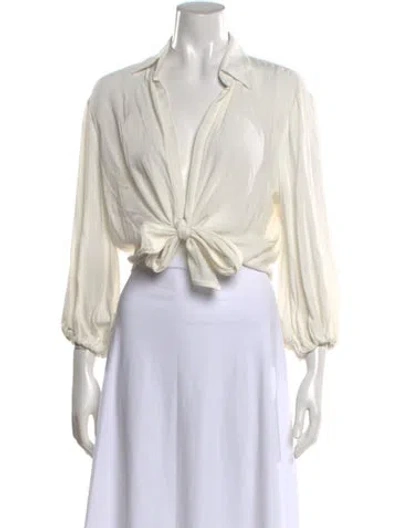 Pre-owned Andres Otalora V-neck Long Sleeve Blouse In Neutral